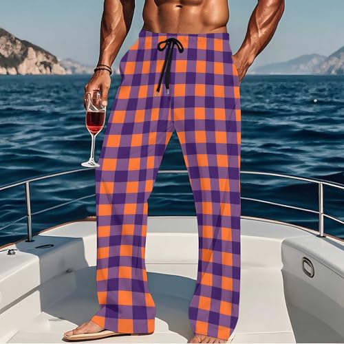 3PC Pack Plaid Men's Pajamas Pants Drawstring Sleep Pjs Elasticity Straight Pockets Trousers with Pockets3