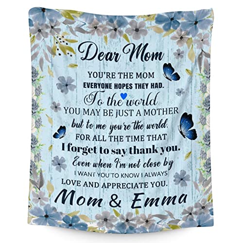 Custom Mom Throw Blanket - Soft, Fuzzy & Warm - 50x60 Inches to My Mom Blankets for Living Room, Decorative - Light Blue Modern Throws Birthday Gifts from Daughter or Son
