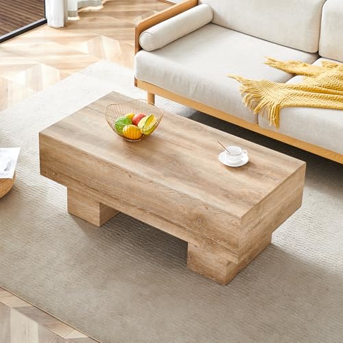 Modern Simple Wood Texture Coffee Table for Living Room, 43.3" Wood Coffee Table, Unique Rectangle Central Cocktail Tables for Home Reception Office Waiting Area, Tea Table Accent Table (Natural Wood) - Image 5