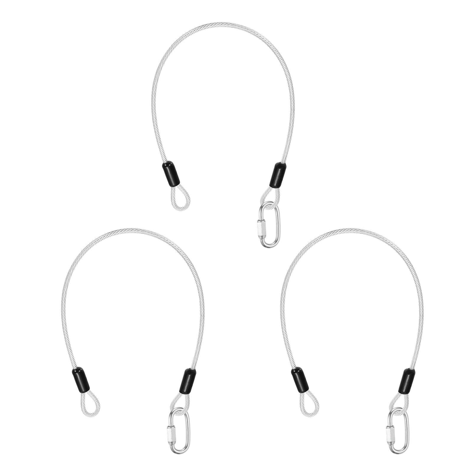 PATIKIL Security Cable Lock (5mm x 50cm, 1.6ft, Clear)(3 Set) Vinyl Coated 304 Stainless Steel Double Loop Flexible Wire Rope Safety Cable with Quick Links Locking Connectors
