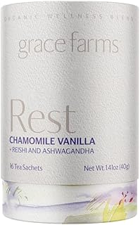 Grace Farms REST Wellness Organic Tea Blend (16 Pyramid Sachets) | Sleep and Stress Support For Evening | Chamomile Vanill...