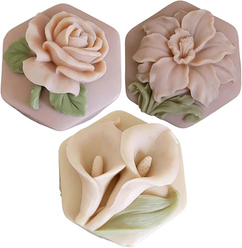Vista 18 de Molde de silicona para jabón de múltiples cavidades, un molde de silicona para hacer 3 diferentes flores de jabón de rosas, moldes de resina de yeso