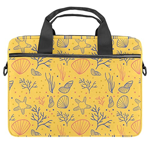 Sacoche à bandoulière pour ordinateur portable 13 à 14.5 pouces, motif coquillages marins jaunes