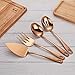Berglander Stainless Steel Rose Gold Titanium Plated Flatware Serving Set 4 Pieces, Cake Server Cold Meat Fork Pierced Serving Spoon Serving Spoon, Copper Silverware Set (shiny, copper)