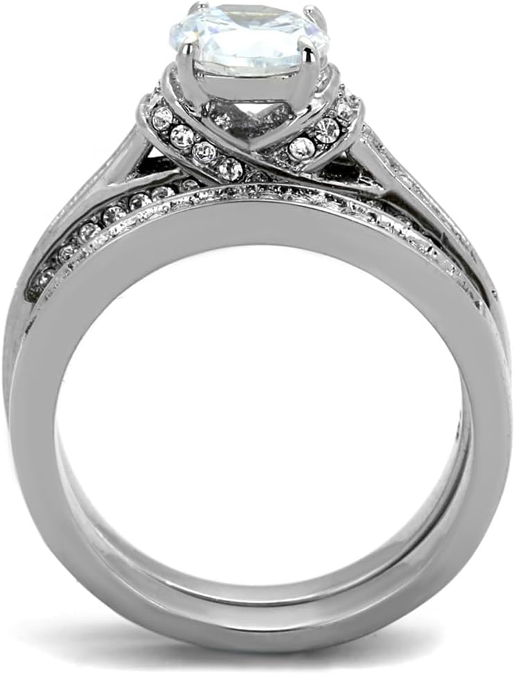 Lanyjewelry 1 Carat CZ Womens Stainless Steel Wedding Bridal Anniversary Promise Ring Set