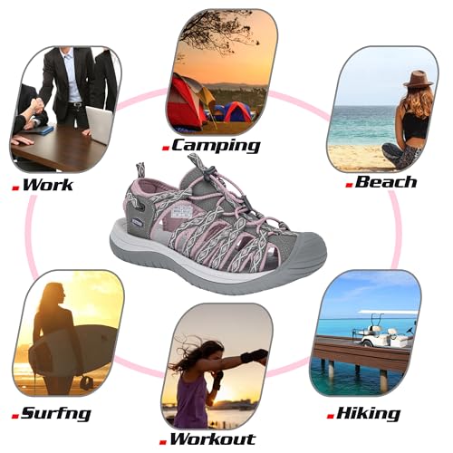 Image of GRITION Hiking Sandals Women Closed Toe, Waterproof Lightweight Adjustable Hiking Athletic Sandals, Breathable For Beach Summer Adventure Comfortable Outdoor Sport
