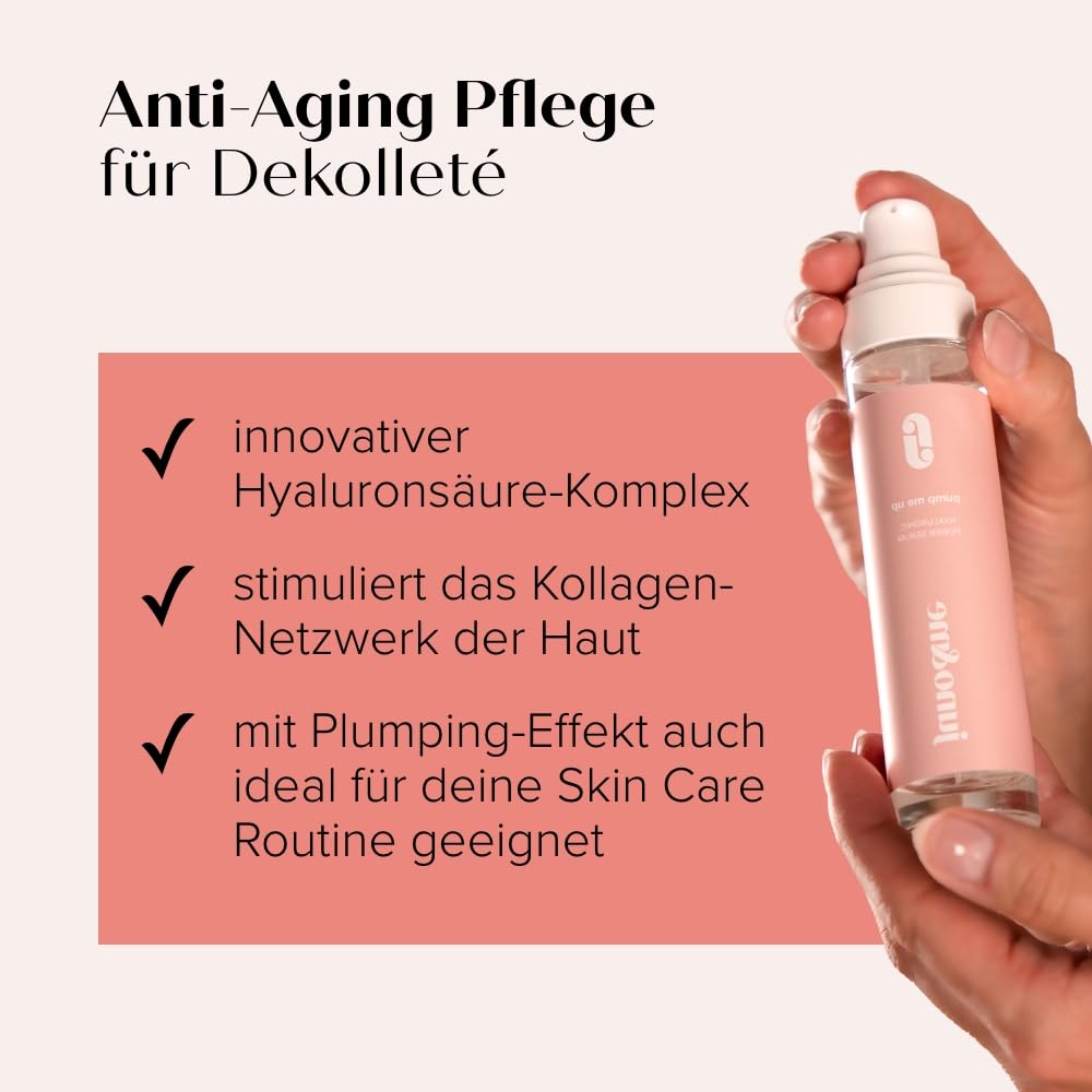 juno & me - Anti-Aging Dekolleté Serum: Hochdosiert mit Hyaluronsäure + Koffein + Parakresse - Körperpflege für Dekolleté & Brüste mit Anti-Agingeffekt - Feuchtigkeitscreme - vegan Skincare - 50ml