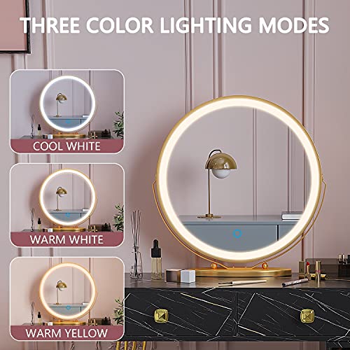 Makeup Vanity Desk Set With Lighted Mirror & Jewelry Cabinet,Dressing Table With 3 Color Lighting & Dimmable Mirror,2 Large Drawers,Jewelry Armoire Organizer,Cushioned Stool (B Type Black) #TOP1