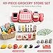 STACTCUTE 49Pcs Cash Register Toy Set for Kids, Pretend Play Grocery Store Cashier Playset with Conveyor Belt, Scanner, Weighing Scale, Calculator & Microphone, Toys Gift for Toddlers Ages 3-8 (Pink)