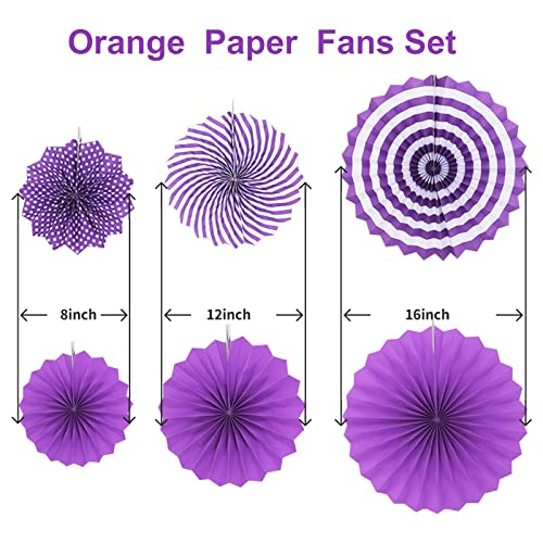 Image of LRCXL 12PCS Party Hanging Paper Fans Set, Fiesta Round Pattern Paper Garlands Decoration Party Supplies for New Year Baby Shower Birthday Wedding Graduation Events Accessories(Purple)