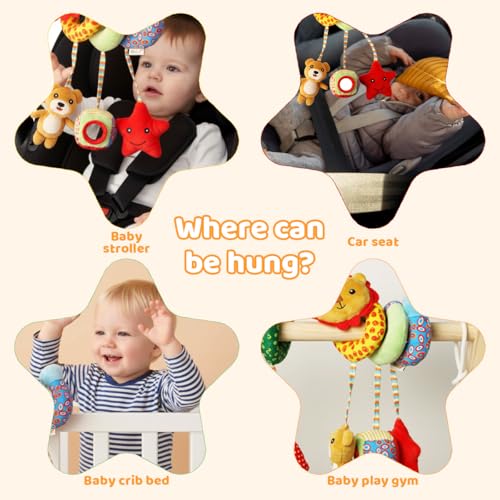 Image of SNOWIE SOFT Crib Toys Stroller Soft Plush Toy Spiral Colorful Baby Toys for 6 to 12 Months Interactive Cartoon Lions Stuffed Crib Ornament Early Educational Activity Babies Sensory Toy