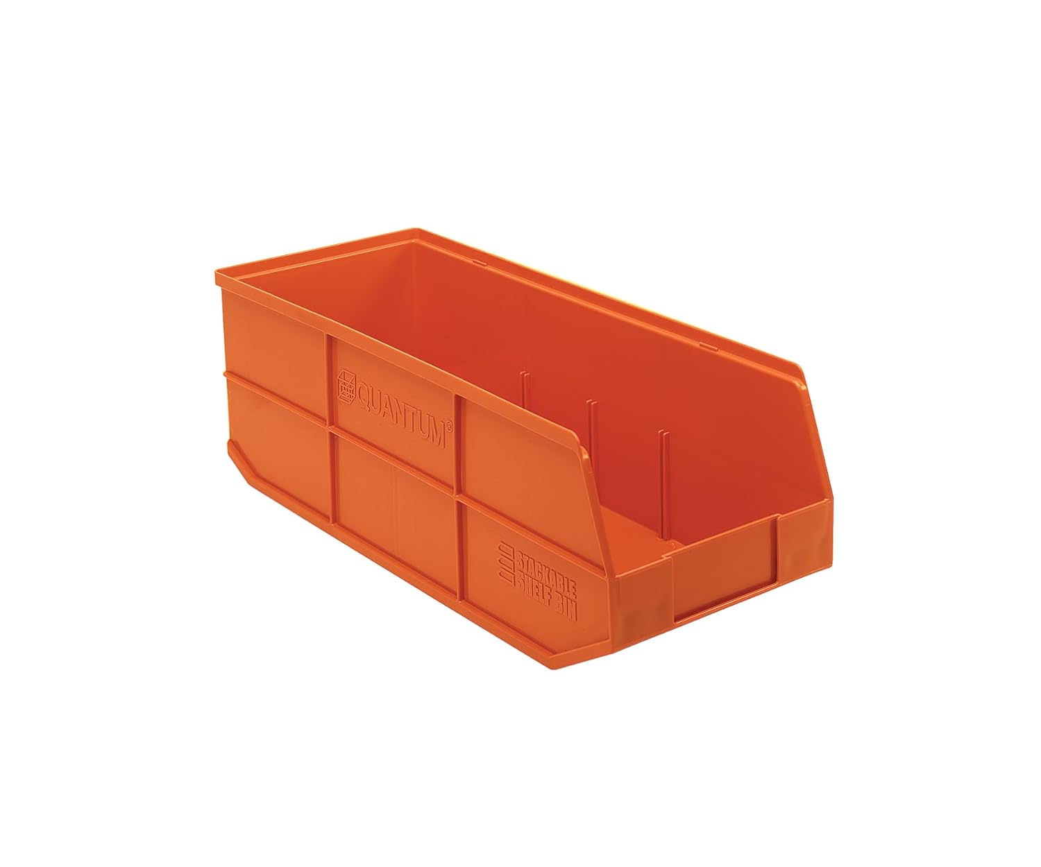 Quantum Storage K-SSB483OR-4 4-Pack Stackable Plastic Shelf Bin, 20-1/2" x 8-1/4" x 7", Orange