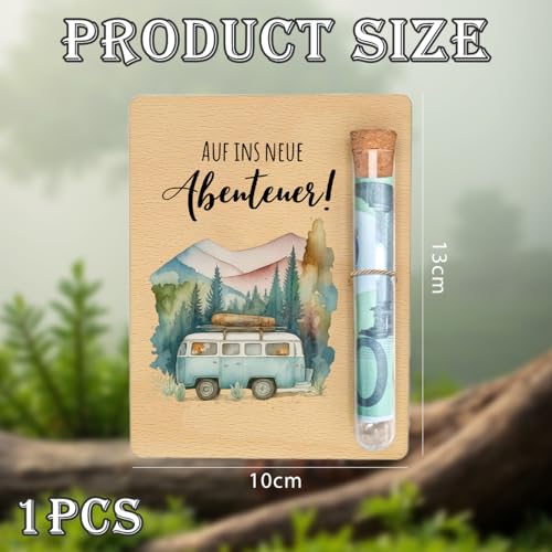PIujsym Camping Geschenke, Geldgeschenk Reise Camper, Originelle Geburtstag Geldgeschenk Holz mit Reagenzglas, Personalisierte Geld Geschenke Verpackung für Hochzeit, Reise, Geburtstag, Jugendweihe