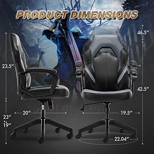 Image of Ergonomic Gaming Office Chair - Computer Desk Chair, PU Leather Executive Swivel Chair with Padded Seat Cushion and Lumbar Support for Working, Studying, Gaming