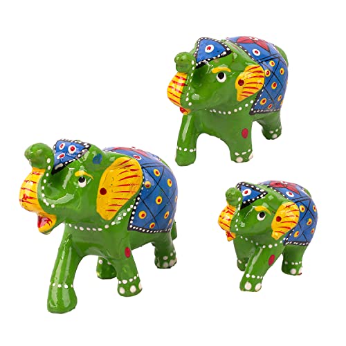 DreamKraft HandCrafted Set of 3 Showpiece Elephant For Decoration And Gift Purpose (9X6CM ,7X 5CM ,6X 4 CM)