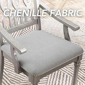 chairus Farmhouse Dining Chairs Set of 2, Upholstered Kitchen Armchairs with Lattice Carved Back, Rustic Chenille Padded Wooden Side Chairs for Dining Room Living Room Restaurant, Grey chairus Farmhouse Dining Chairs Set of 2 Upholstered Kitchen Armchairs with Lattice Carved Back Rustic Chenille Padded Wooden Side Chairs for Dining Room Living Room Restaurant Grey