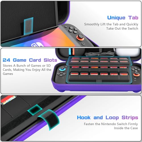 Image of daydayup Switch Carrying Case Compatible with Nintendo Switch 2, with 24 Games Cartridges Protective Hard Shell Travel Carrying Pouch DS Case Purple