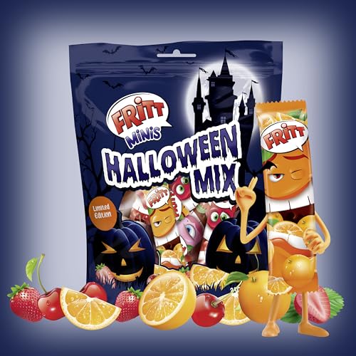 FRITT Halloween Mix, fruchtige Kaubonbons in den Sorten Erdbeer, Orange & Kirsche, einzeln verpackt, 350g Beutel