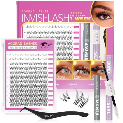 Venus Lash Clusters Kit Wispy 8-16mm with 5-6mm Bottom Lashes Natural Individual False Cluster Eyelash Extension Kit D Curl with Waterproof Bond and Seal & Lash Remover for Fake Lashes Extensions