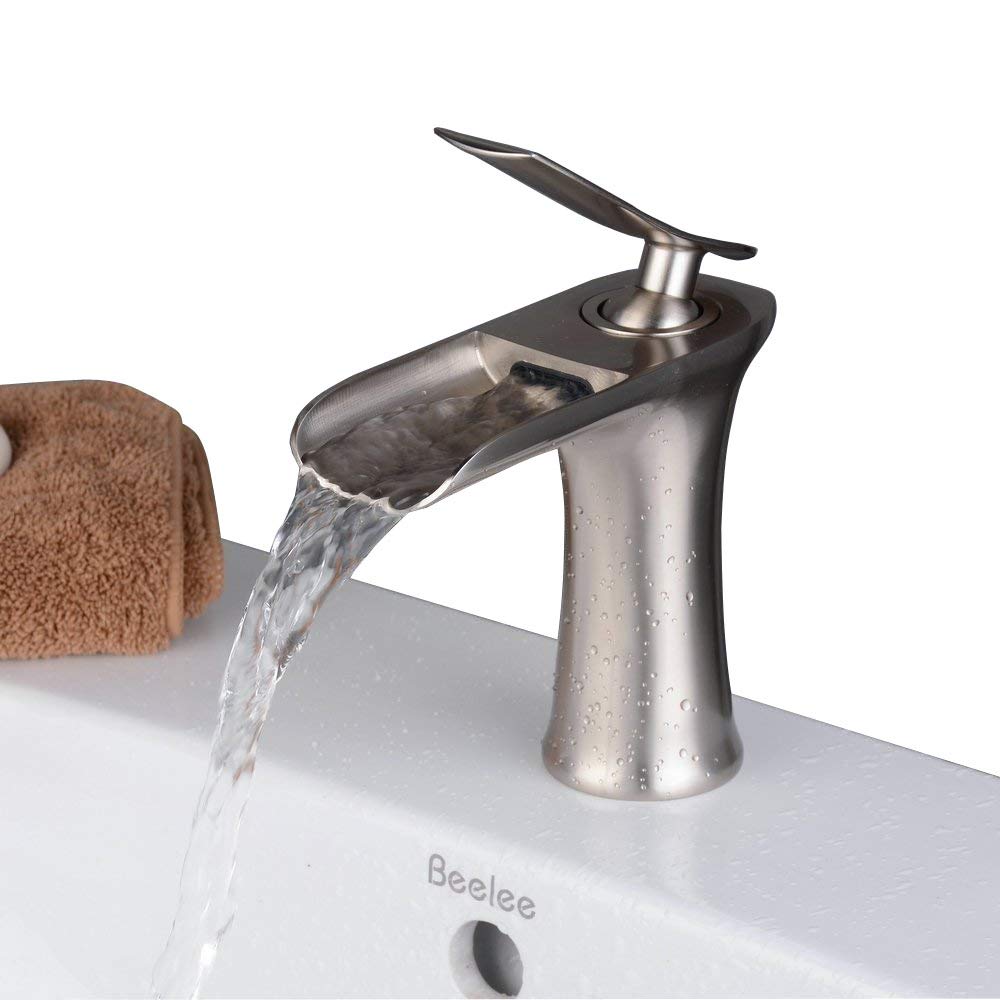 Robinet De Lavabo Beelee En Laiton - Mitigeur Cascade Or Poli - Cartouche Céramique - Pour Salle De Bain