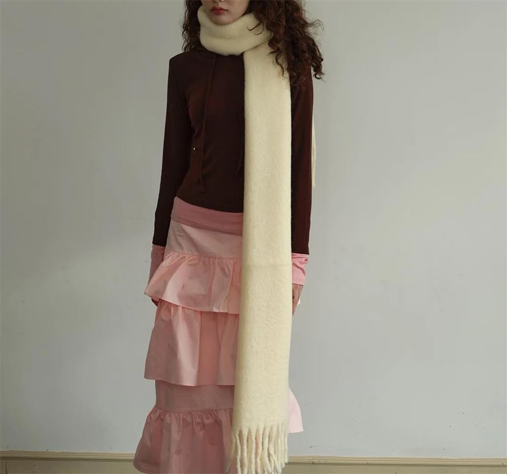 Vsadsau Women's Scarf Solid Color Soft Tassel Fringed Wrap Scarves Cold Weather Neck Warmer