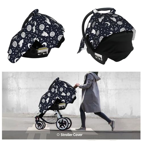 Image of Wolf Star and Moon Baby Car Seat Canopy Nursing Cover for Newborn Car Seat Breastfeeding Covers Blanket Newborn Shower Gift
