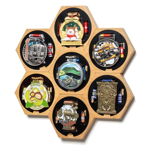 Image of Medal Hanger Display - Honeycomb Marathon Medal Hanger, Race Medal Holder Rack for Wall with No-Drill Adhesive Mounting, Stylish Holder for Running Medals