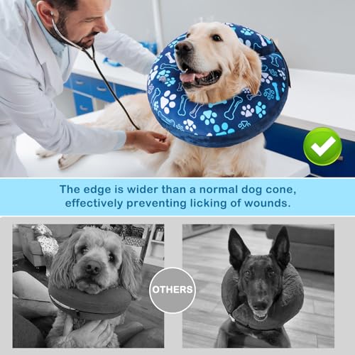 Image of SCENEREAL Dog Cone Alternative After Surgery Donut Collar, Soft Pet Recovery Pillow Collar for Medium Large Dogs, Inflatable Adjustable Neck Collars to Prevent Licking, Bone and Paw Print E-Collars