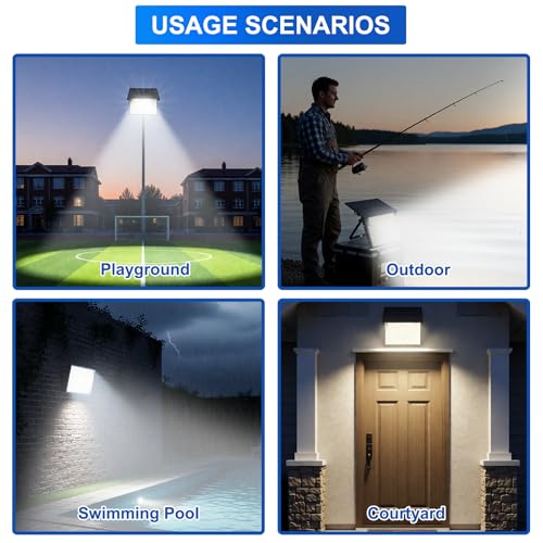 JINXING Solar Flood Lights Outdoor, Dusk to Dawn Solar Powered Outdoor Light, 6500K IP65 Waterproof Wall Mounted Security Light for Front Door, Porch, Yard, Fence, Garden — view 4