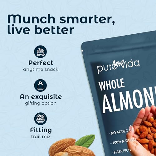 Image of Purevida California Almonds 1Kg | Crunchy & Nutrient-Rich | High in Protein, Fiber, Vitamin E & Healthy Fats | Supports Brain & Heart Health | Gluten-Free | Ideal for Snacking, Baking & Cooking