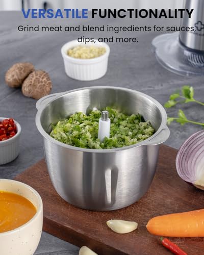 Image of LINKChef Food Processor, 6 Cup Electric Food Chopper, 250W Meat Grinder | Sharp Stainless Steel Blades Chop Meat, Vegetables, Onions and Baby Food, Stainless Steel Bowl, Compact and Easy to Clean