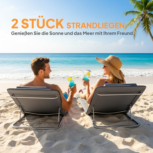 Outsunny Strandmatte, 2er Set, Faltbare Strandmatratze, Sonnenmatte, 5-stufige Höhe, mit Tragetasche, Stahl, 134 x 48 x 36-45 cm