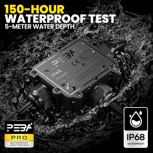 PEBA® Waterproof Junction Box IP68, 3-Way Outdoor Cable Connectors,Cable Box,Electrical Connectors, Waterproof Electrical Boxes Outdoor,Electrical Junction Box for 4-14mm Diameter Cable T Form Black