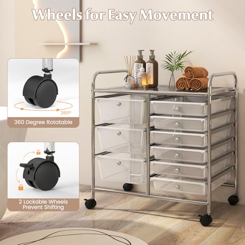 Image of LDAILY 9 Drawer Rolling Storage Cart, Rolling Cart with Drawers for Classroom, Art Supply Craft Organizer on Wheel with Metal Frame & Handles for Home Office School