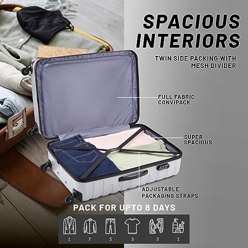 Image of Aristocrat Fencer Medium Size Check-in Hard Luggage (65cm) | Tough ABS Luggage Trolley with 4 Wheels, Full Fabric Convipack and Secured Combination Lock | Silver | Tough and Durable | Unisex