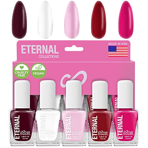 Eternal Red Nail Polish Set for Women (ROSE ALL DAY) - Pink Nail Polish Set for Girls - Long Lasting & Quick White Nail Polish for Home DIY Manicure & Pedicure - Made in USA 13.5mL (Set of 5)