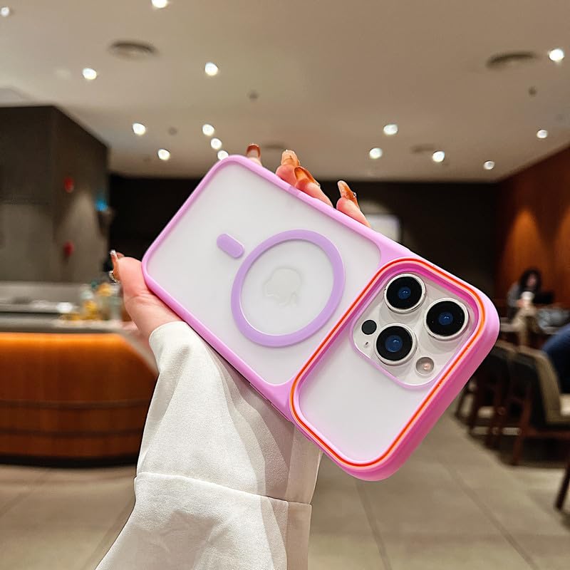 Image of LuxuryKase Frosted Clear MagSafe Case for iPhone 15 Pro | Translucent Matte Back | Soft TPU Bumper + Hard PC Back | Raised Camera Protection | Wireless Charging Compatible - Purple