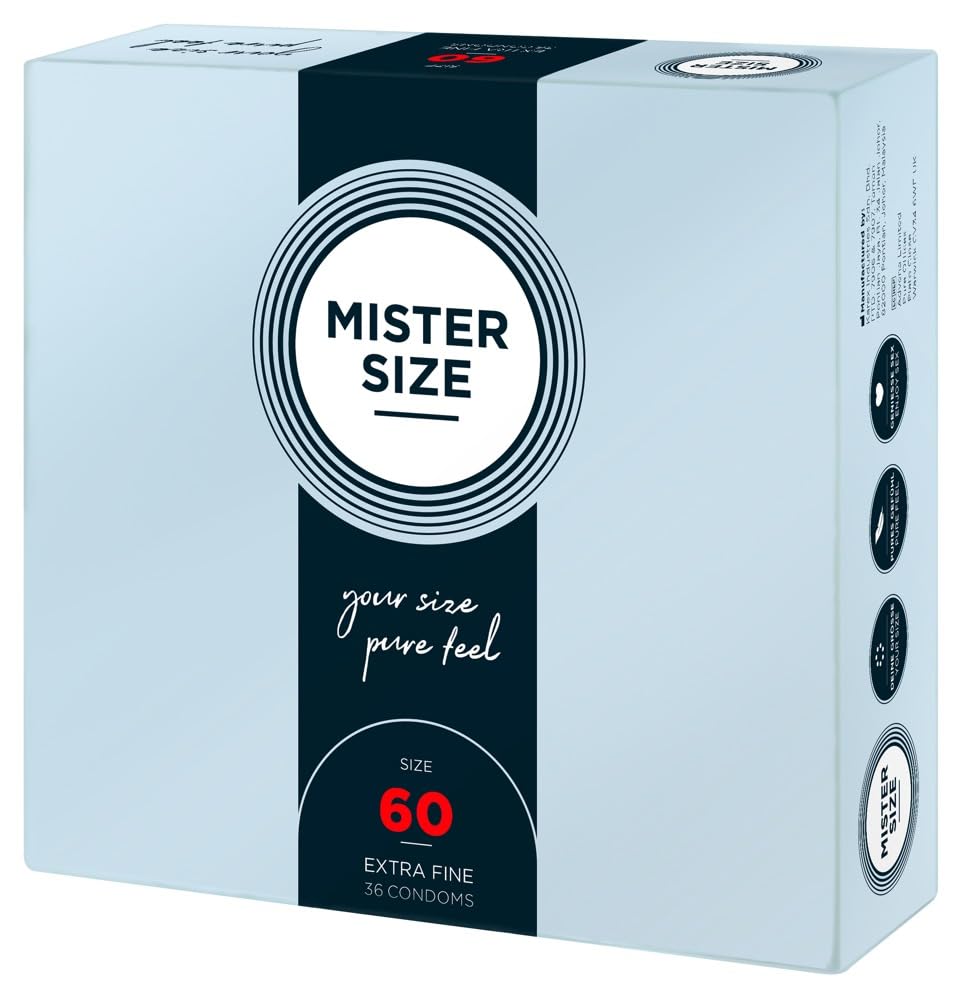 MISTER SIZE Kondome gefühlsecht hauchzart 60mm im 36er Pack/extra dünn, extra fein, extra feucht/aus 100% Naturkautschuk-Latex in deiner Größe L - XL/natural feeling 36er Packung