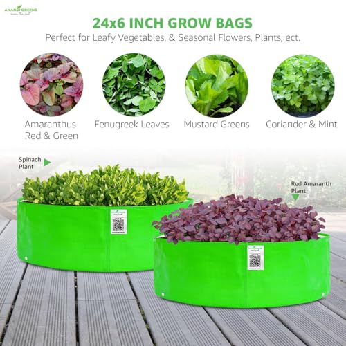 Image of Anandi Green's Hdpe Uv Protected 260 GSM Round Green Colour Plants Grow Bags Suitable for Terrace and Vegetable Gardening Size 24x6 Pack of 3