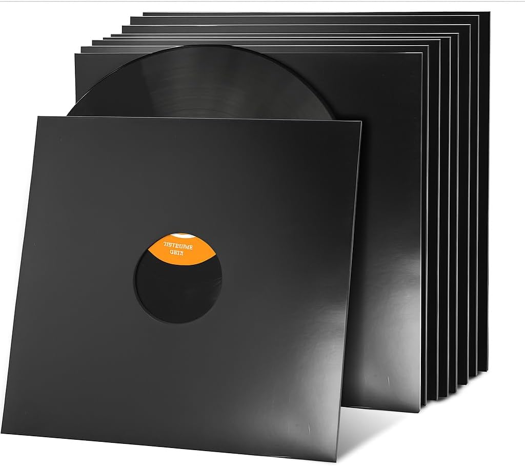 20 PCS Heavyweight 12in Vinyl Record Sleeves, 350gsm Cardboard Record Jacket with Hole, LP Vinyl Album Covers Jackets for 33 RPM, Anti Static Record Storage Protector Cover - Glossy Black (20)