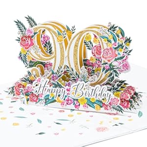 LIMAH® Pop-Up 3D Grußkarte/ Hochwertige PopUp 3D Geburtstagskarte zum 90. Geburtstag /Happy Birthday Motiv/in weiß Gold…