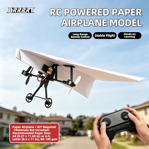 Image of BRRRRT RC Paper Airplane Kit, DIY Remote Control Airplane with Gyro Stabilizer, Dual Propellers, Lightweight Foldable Easy to Fly for Hobbyists & Beginners