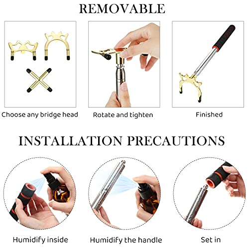 Skylety Billard Queue Stick Brücke Halter Mit 3 Stücke Abnehmbarem Messing Brücken Kopf, Pool Zubehör für Pool Tisch (Gold)