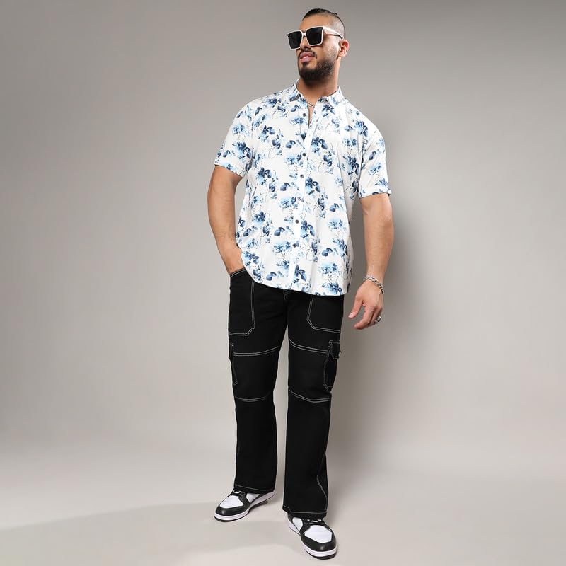 Image of Instafab Plus Men's Shirt for Casual Wear | Spread Collar | Short Sleeve | Button Closure | Plus-Size Fit | Cotton Shirt Crafted with Comfort Fit for Everyday Wear
