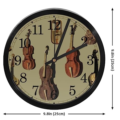 Horloge murale silencieuse à quartz avec motif de violon pour salon
