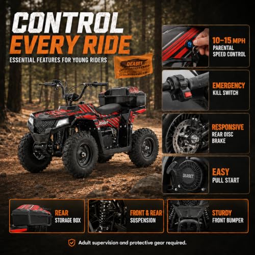 Image of XW-A19 40CC Four Wheeler 4-Stroke Gas Powered ATV Quad for 6+, Kids 4 Wheeler with Parental Speed Control, 15 MPH Max, 165 lbs Capacity, Pull Start, LED Headlight and Rear Storage Box (Red02)
