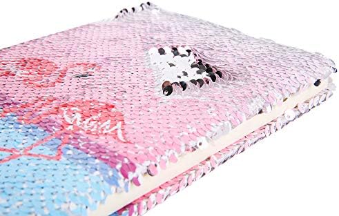 EXERZ Reversible Sequin Notebook A5 Size/Journal, Mermaid Diary/Magic Notepad, for Office/School/Gifting. Fashionable to own, Convenient to Carry and use - Flamingo/ Silver