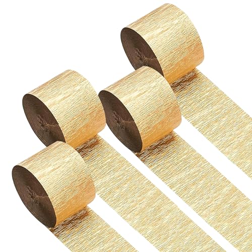 Captain Dcor 4 Gold Streamers 328ft Pack of Streamers Party Decorations Gold Party Streamer Birthday Streamers & Other Decor(1.8 inch x 82 ft/Roll)