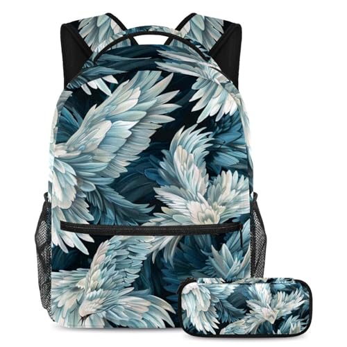 Sac à dos ailes d'ange bleues grand format avec sa trousse assortie