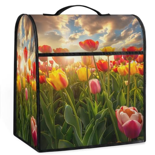 Coffee Maker Cover Tulip Pattern Kitchen Appliance Covers Small Appliance Covers Blender Cover Juicer Cover Dust Covers for Kitchen Appliances with Top Handle and Pockets,Washable,B242